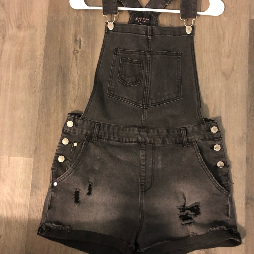 Black denim overall shorts